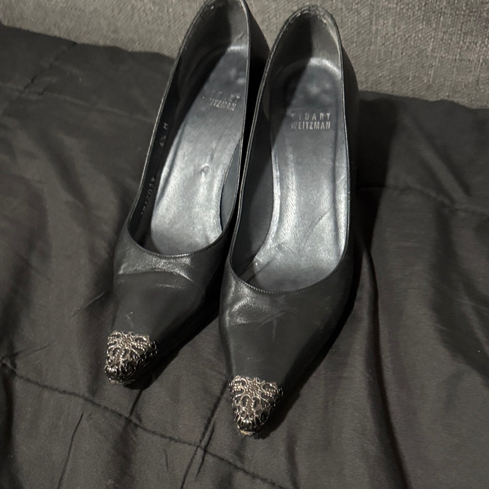 Stuart Weitzman Black Heels with Silver Accents